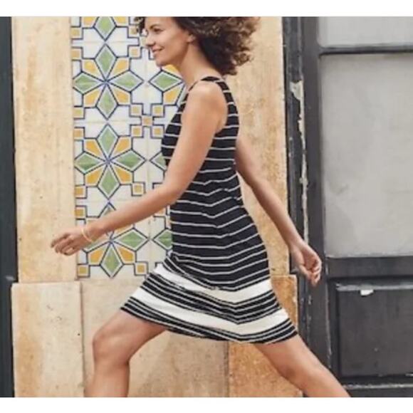 Athleta Santorini Tank V-neck Modal Dress Black White Striped‎ L Athleisure - Picture 2 of 8